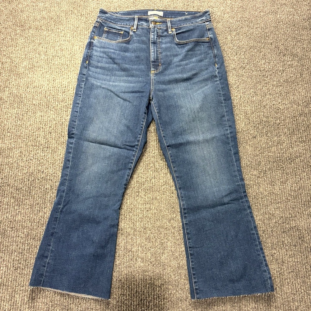 Ann Taylor Loft The Curvy Kick Crop Jeans 31/12 Raw Frayed Hem Dark High Rise